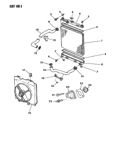 1989 Dodge Dakota Radiator & Related Parts Diagram 1 - Thumbnail