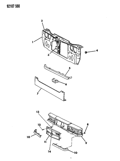 1992 Dodge Dynasty Grille & Related Parts Diagram 1 - Thumbnail