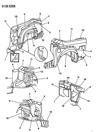 1991 Chrysler LeBaron GTC Quarter Panel Diagram 2 - Thumbnail