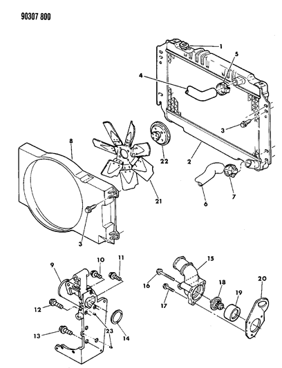 1992 Dodge D150 Radiator & Related Parts Diagram 3 - Thumbnail