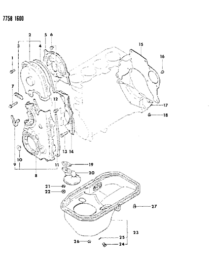 1987 Dodge Colt Oil Pan & Timing Belt Cover Diagram 1 - Thumbnail