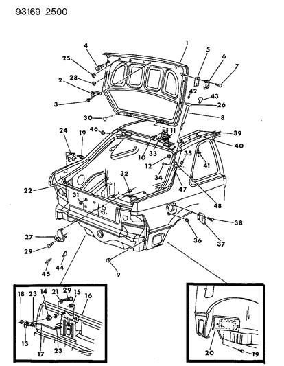 1993 Dodge Shadow Liftgate Panel And Fuel Filler Door Diagram