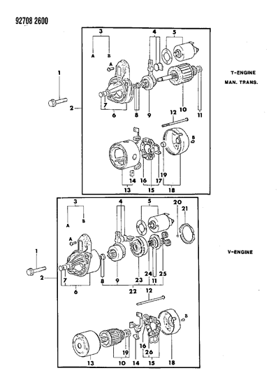 1992 Dodge Ram 50 Starter, H, L Series, Manual And Auto. Transmission Diagram for MD172860