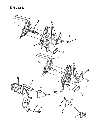 1986 Dodge 600 Mirror Outside, Black Diagram for 4318438