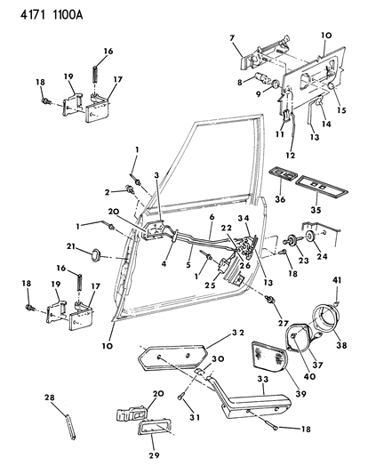 1984 Dodge Aries Door, Front Shell, Handles And Controls Diagram