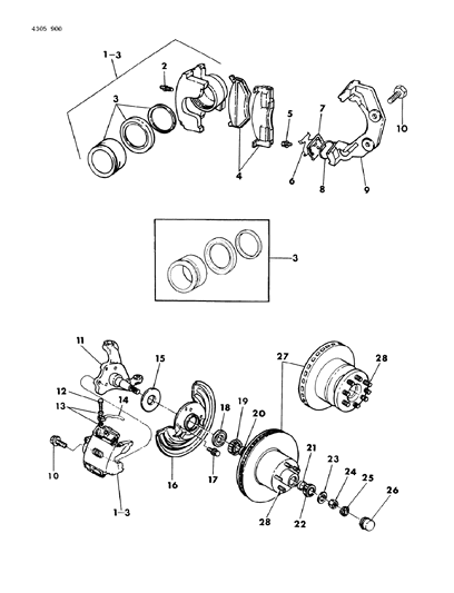 1984 Dodge Ram Wagon Brakes, Front Disc Diagram