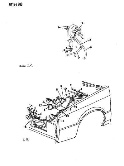 1991 Dodge Daytona Plumbing - Heater Diagram 1 - Thumbnail