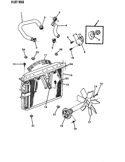 1993 Jeep Grand Wagoneer Radiator & Related Parts Diagram 1 - Thumbnail