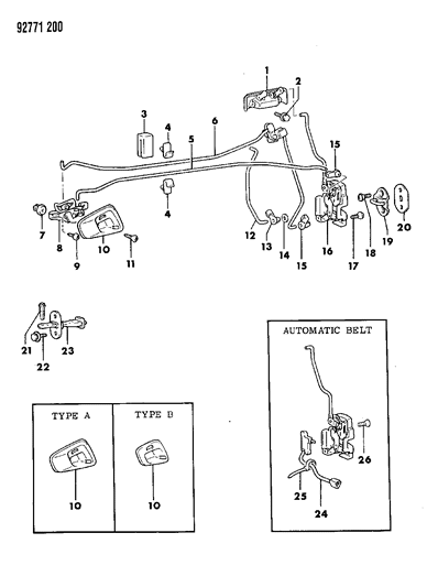 1992 Dodge Colt Door, Front Handles, Locks And Controls Diagram