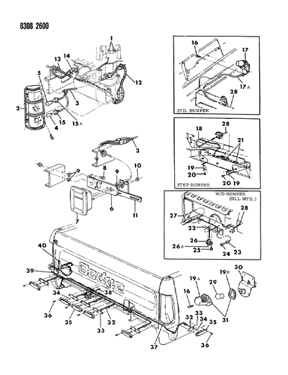 1988 Dodge W150 Tail Lamp Assembly Diagram for 4163151