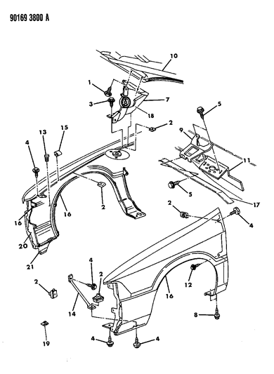 1990 Dodge Spirit Fender Diagram for 4411946