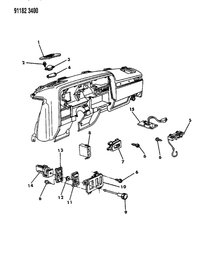 1991 Chrysler New Yorker Salon Instrument Panel Switches, Controls & Speakers Diagram