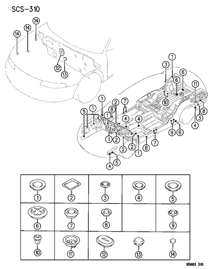 1996 Chrysler Sebring Plug Floor Pan Rubber Diagram for MB888823