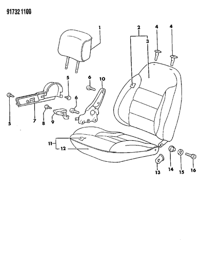 1991 Dodge Colt Front Seat - Right Diagram 1 - Thumbnail