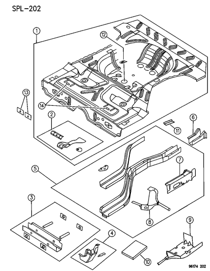 1996 Dodge Neon Rear Floor Pan Diagram for 4796046
