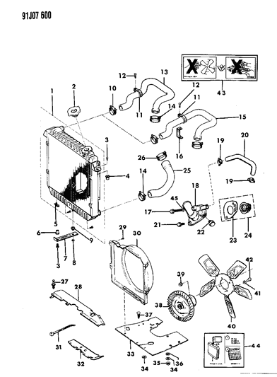 1991 Jeep Comanche Radiator & Related Parts Diagram 1 - Thumbnail