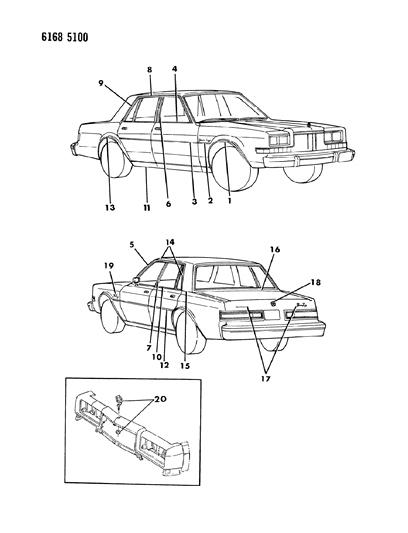 1986 Chrysler Fifth Avenue Mouldings & Ornamentation - Exterior View Diagram 4 - Thumbnail
