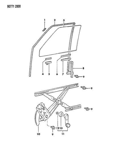 1990 Dodge Ram 50 Door, Front Glass, Regulator & Handles Diagram