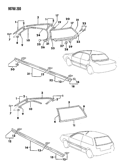 1990 Dodge Colt Mouldings - Exterior View Diagram 2 - Thumbnail