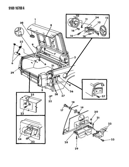 1989 Chrysler New Yorker Deck Lid & Fuel Filler Door Diagram