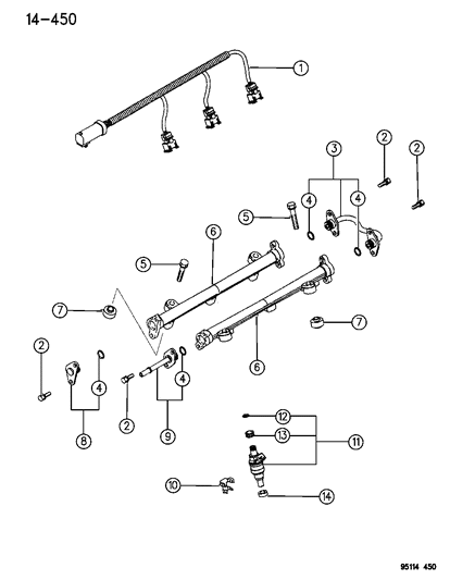 1995 Dodge Stratus Harness, Injector Wiring Diagram for MD301422