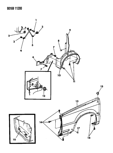 1990 Chrysler New Yorker Base Model Fender & Shield Diagram
