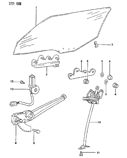 1987 Chrysler Conquest Door, Front Glass & Regulator Diagram