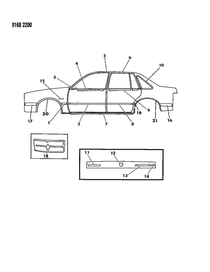 1989 Dodge Lancer Mouldings & Ornamentation - Exterior View Diagram 2 - Thumbnail