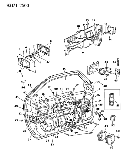 1993 Dodge Daytona Handle, Exterior Diagram for GS13LW7