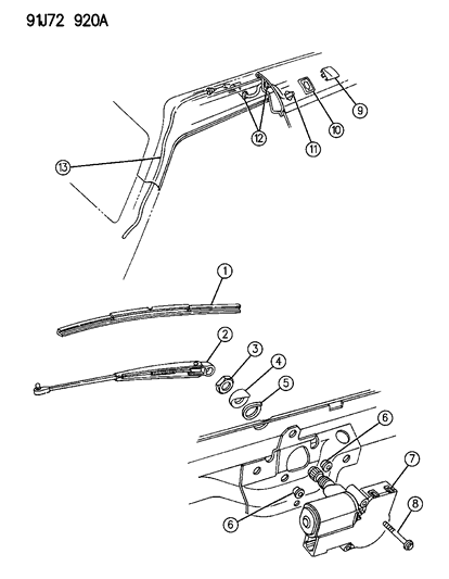 1993 Jeep Grand Wagoneer Wiper Arm, Rear Diagram for 56005195