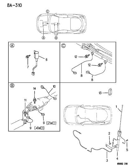 1995 Chrysler Sebring Power Antenna Diagram for MB920283