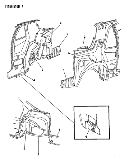 1991 Chrysler LeBaron GTC Quarter Panel Diagram 1 - Thumbnail