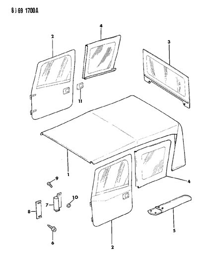 1989 Jeep Wrangler Window, Tailgate, Black Diagram for 55018814