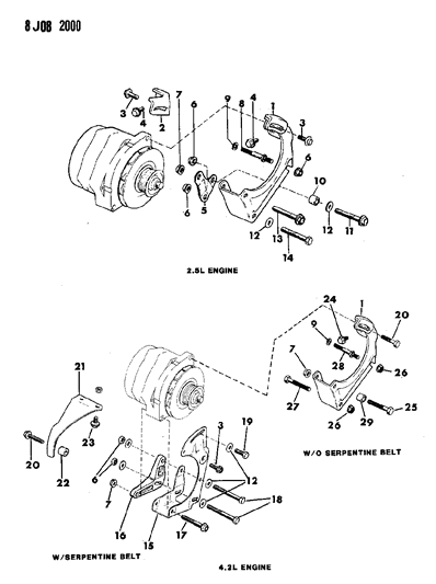 1990 Jeep Wrangler Alternator & Mounting Diagram 2 - Thumbnail