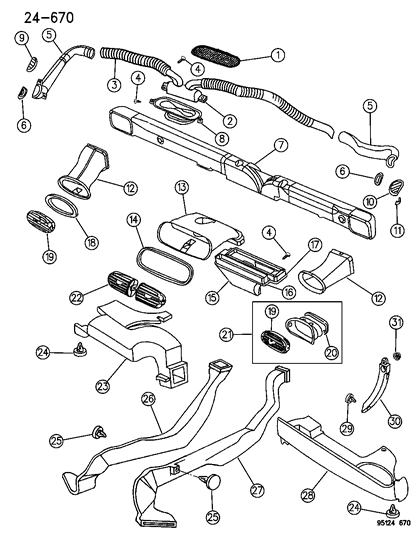 1995 Dodge Stratus Air Outlet, Black Diagram for HR96RX9