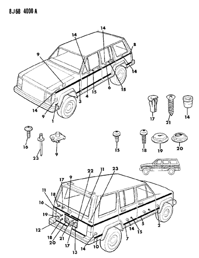 1990 Jeep Wagoneer Mouldings, Exterior - Lower Diagram 3 - Thumbnail