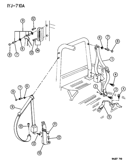 1994 Jeep Wrangler Lap & Shoulder Belt Diagram for 55217081
