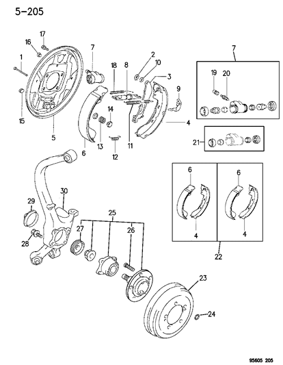 1996 Chrysler Sebring Coupe Brakes, Rear Drum Diagram