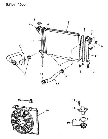 1993 Chrysler LeBaron GTC Radiator & Related Parts Diagram 2 - Thumbnail