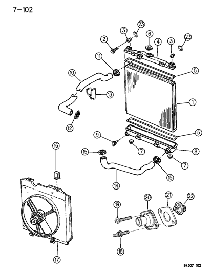 1996 Dodge Dakota Radiator & Related Parts Diagram 1 - Thumbnail