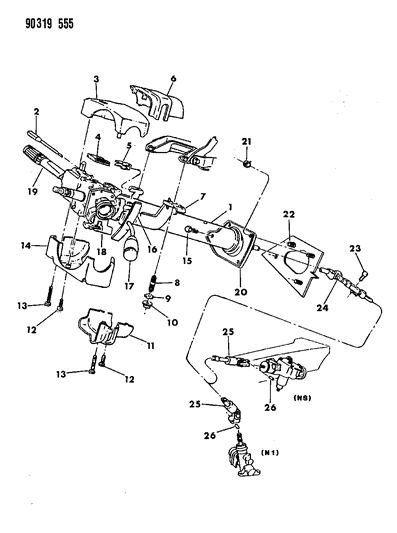 1991 Dodge Dakota Master, Hydraulic Clutch Control W/3.9L, 5.2L, 5.9L Engine Diagram for 6032878