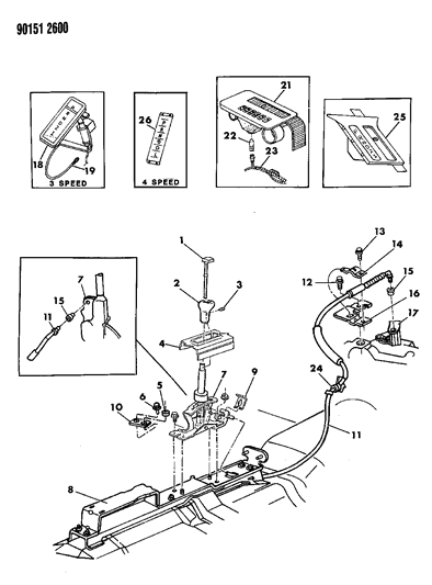 1990 Chrysler LeBaron GTC Controls, Gearshift, Floor Shaft Diagram