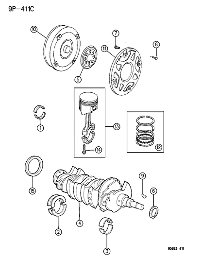 1996 Chrysler Sebring Coupe Crankshaft , Piston & Torque Converter Diagram 1 - Thumbnail