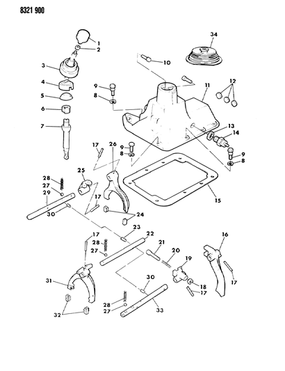 1989 Dodge D150 Controls, Gearshift Diagram 1 - Thumbnail