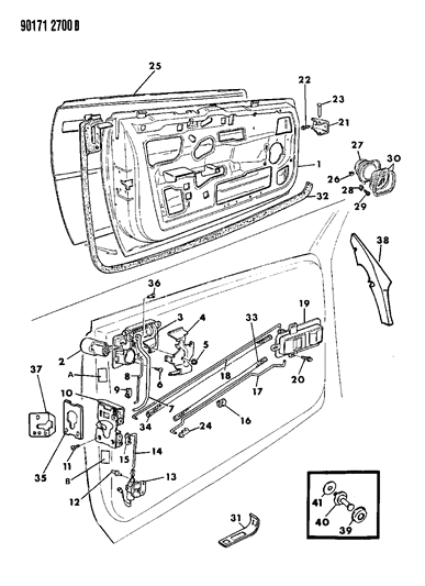 1990 Chrysler TC Maserati Door, Front Shell, Controls, Weatherstrips And Speakers Diagram