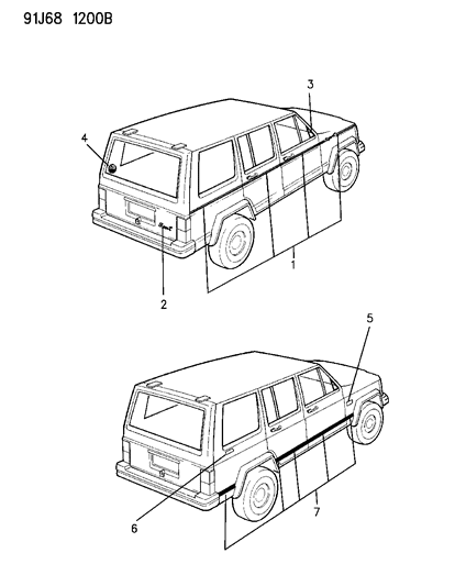 1993 Jeep Cherokee Tape Package, Bodyside "Blackout Tape", Light Silver Diagram for 5CL06KA2