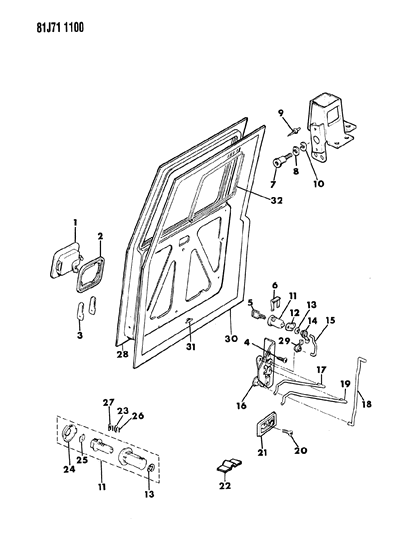 1986 Jeep Wrangler Door, Rear, Handles & Latches Diagram