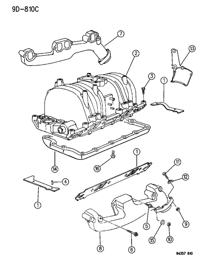 1994 Dodge Ram Wagon Manifolds - Intake & Exhaust Diagram 2 - Thumbnail
