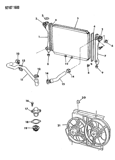 1992 Chrysler Imperial Radiator & Related Parts Diagram 2 - Thumbnail