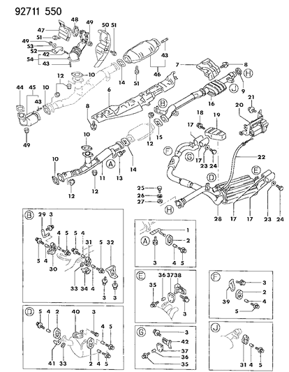1994 Dodge Stealth Catalytic Converter Gasket Diagram for MB687002